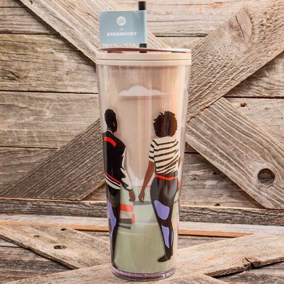 NWT-Starbucks-2024-Valentines Day Tri-Color Gradient Grid-24floz Cold Tumbler - Picture 1 of 7